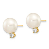 14k 10-11mm White Button Freshwater Cultured Pearl and .2 Carat Diamond Post Earrings XLB158BL
