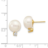 14k 10-11mm White Button Freshwater Cultured Pearl and .2 Carat Diamond Post Earrings XLB158BL