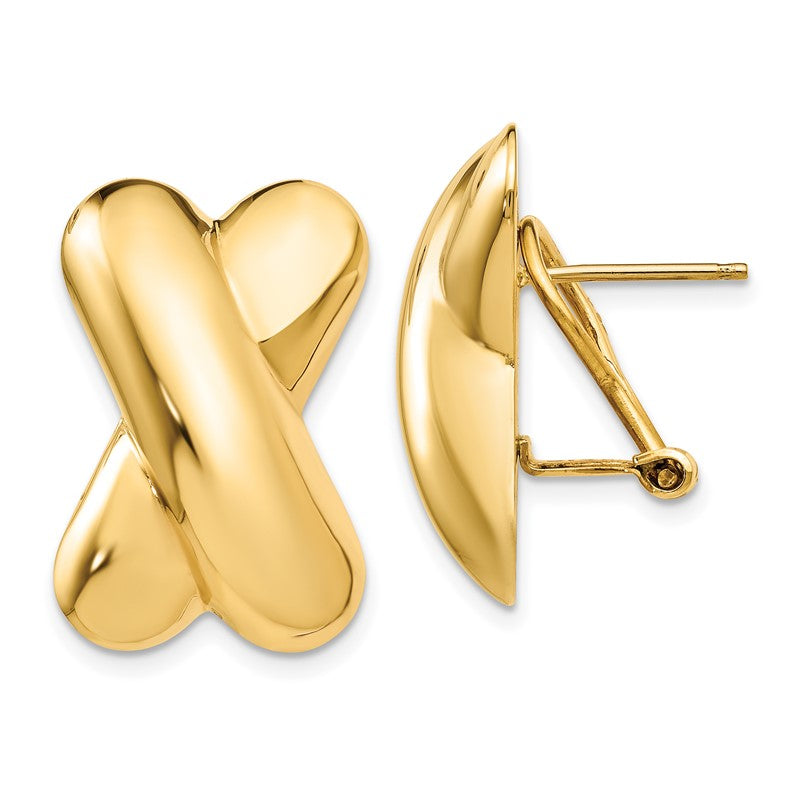 14k 15x22mm Polished X Omega Back Post Earrings E156