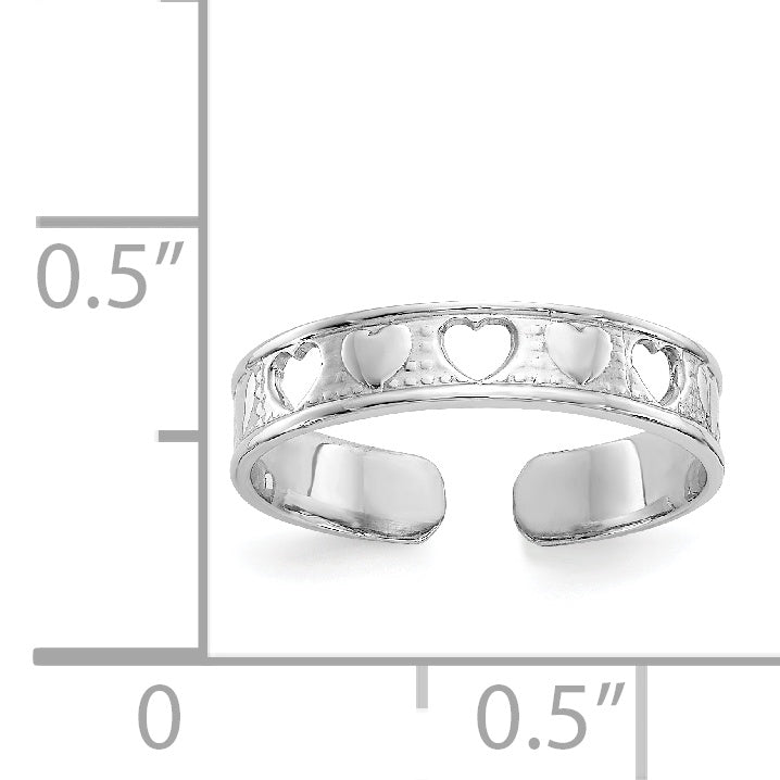 14k White Gold Polished with Hearts Toe Ring K5106