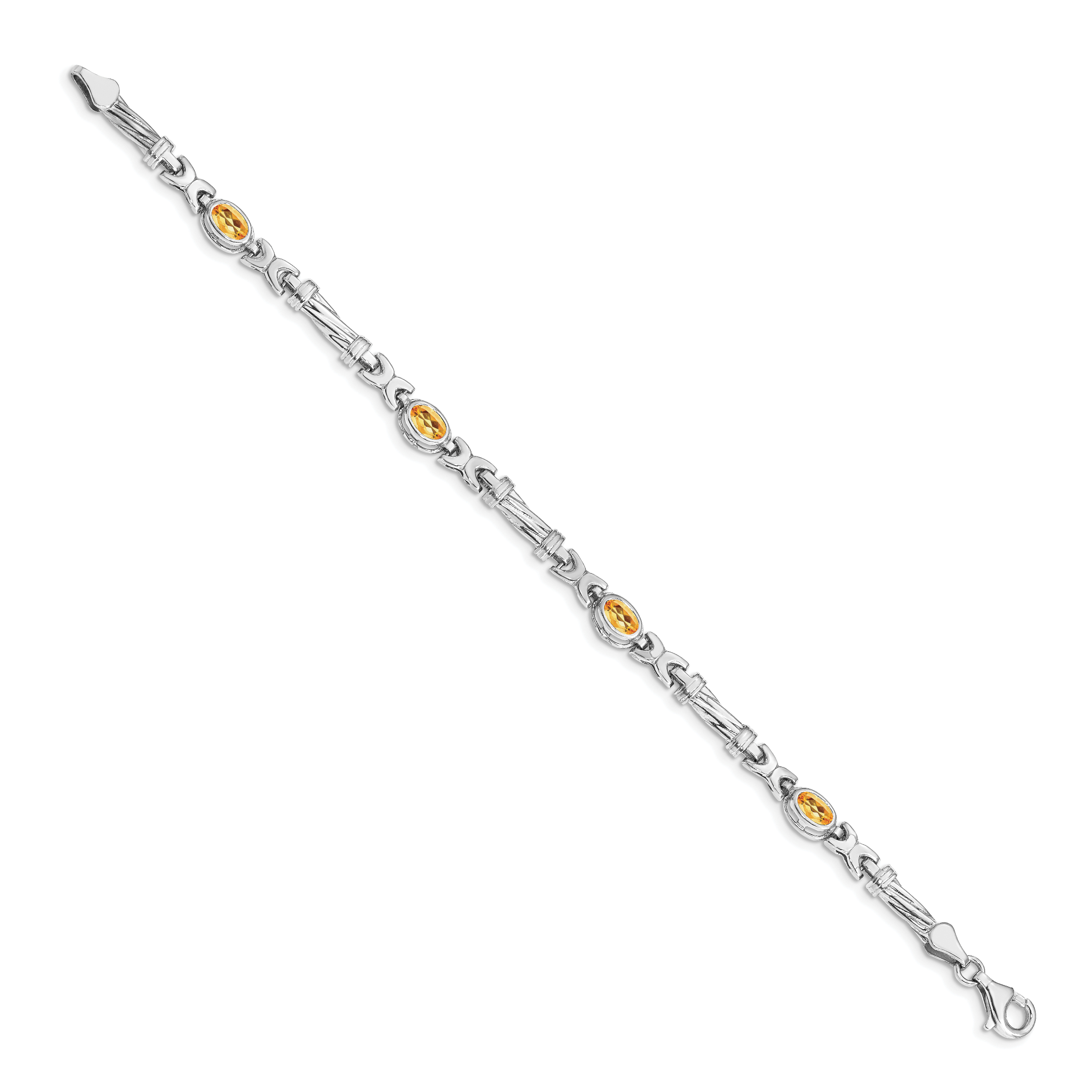 14k White Gold Complete Oval Amethyst Fancy Link 7 inch Bracelet BM4497