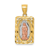 14k Two-tone with White Rhodium Diamond-cut Our Lady of Guadalupe Rectangular Pendant K6350