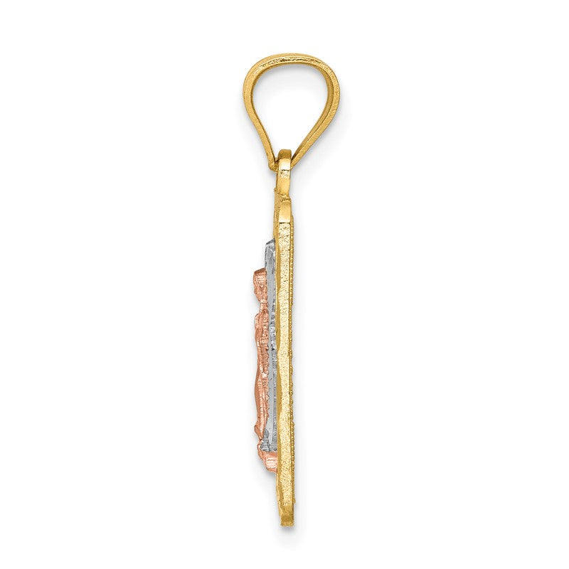 14k Two-tone with White Rhodium Diamond-cut Our Lady of Guadalupe Rectangular Pendant K6350
