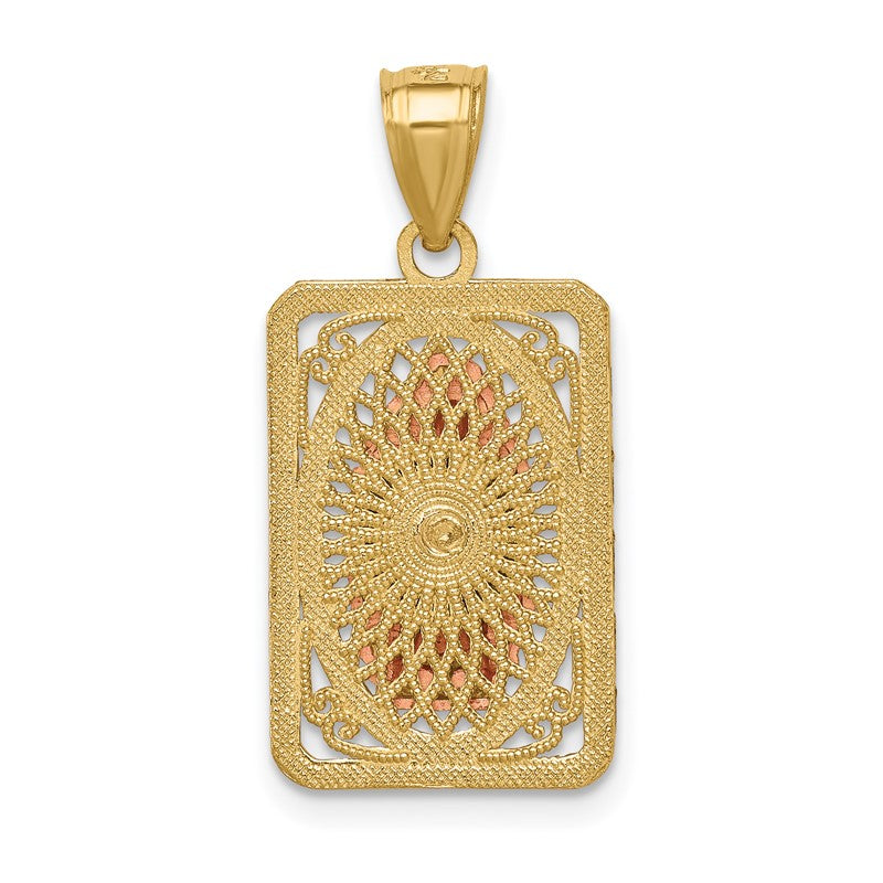 14k Two-tone with White Rhodium Diamond-cut Our Lady of Guadalupe Rectangular Pendant K6350