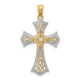 14K with White Rhodium Diamond-Cut Cross Pendant C4516