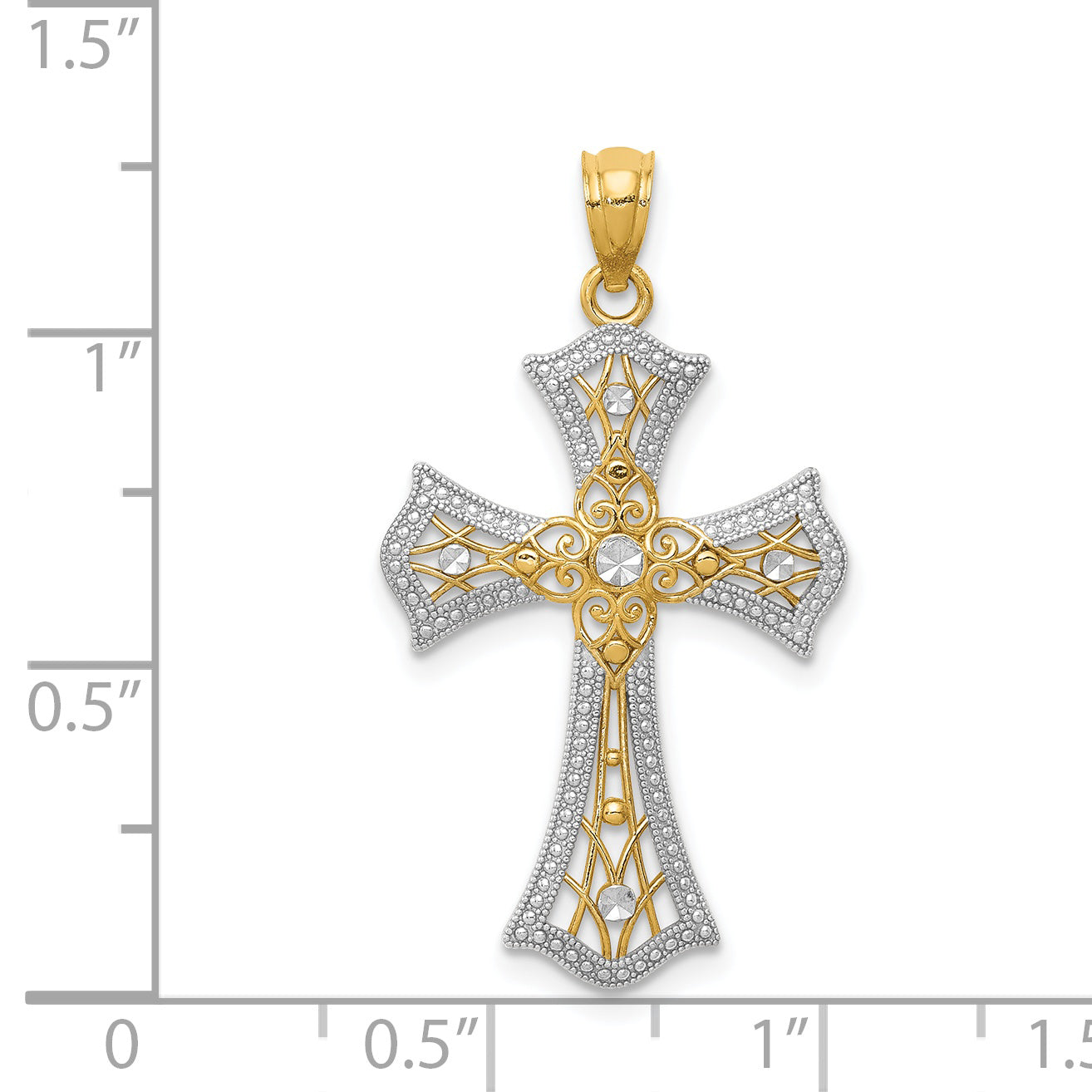 14K with White Rhodium Diamond-Cut Cross Pendant C4516