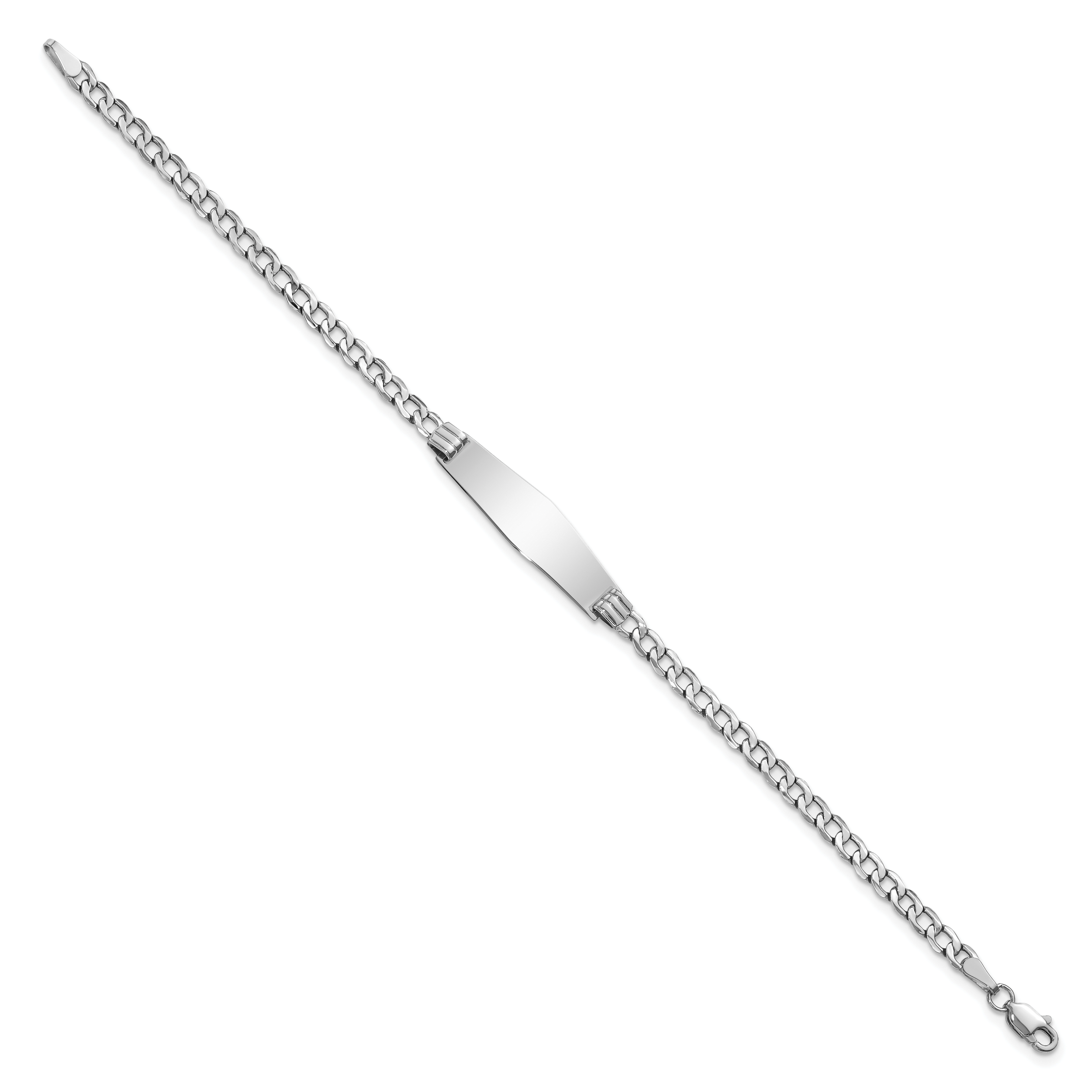 14k White Gold Polished Semi-Solid Chain/Solid Plate Cuban Link Soft Diamond Shape 25.5x7.5mm Plate 7 inch ID Bracelet DCID106CW