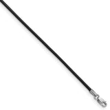 14k White Gold Clasp 1.5mm 16 inch Black Leather Cord Necklace XG251