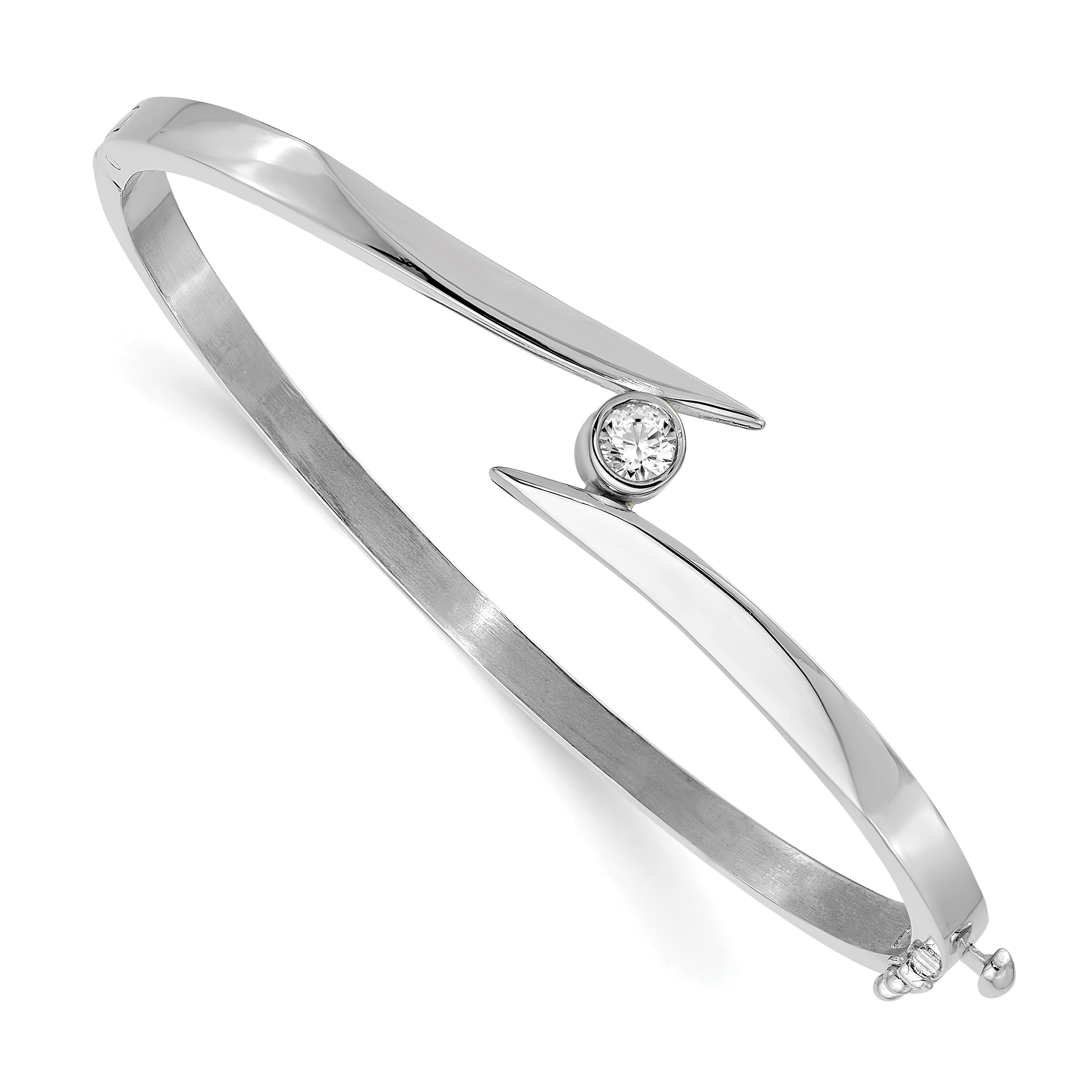 14k White Gold Complete 1/4 carat VS Diamond Hinged Oval Bangle Bracelet XB168VS