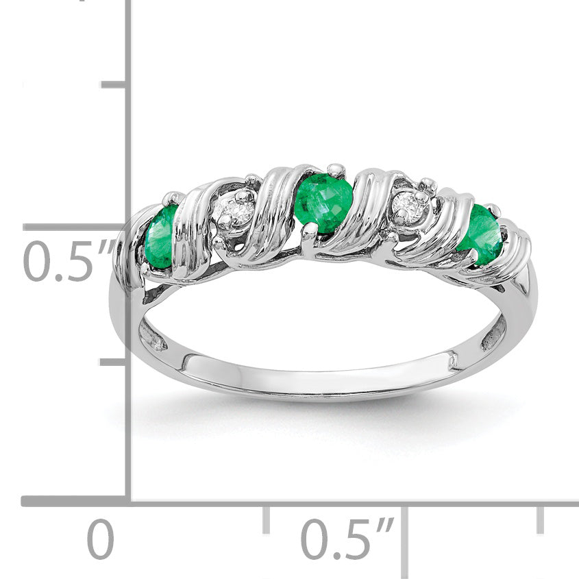 14k White Gold 2.75mm Emerald and AAA Diamond Twist Ring Y4719E/AAA