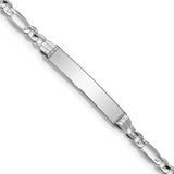 14k White Gold Polished Solid Chain/Solid Plate Figaro Link 25x5mm Plate 7 inch ID Bracelet FG100IDW