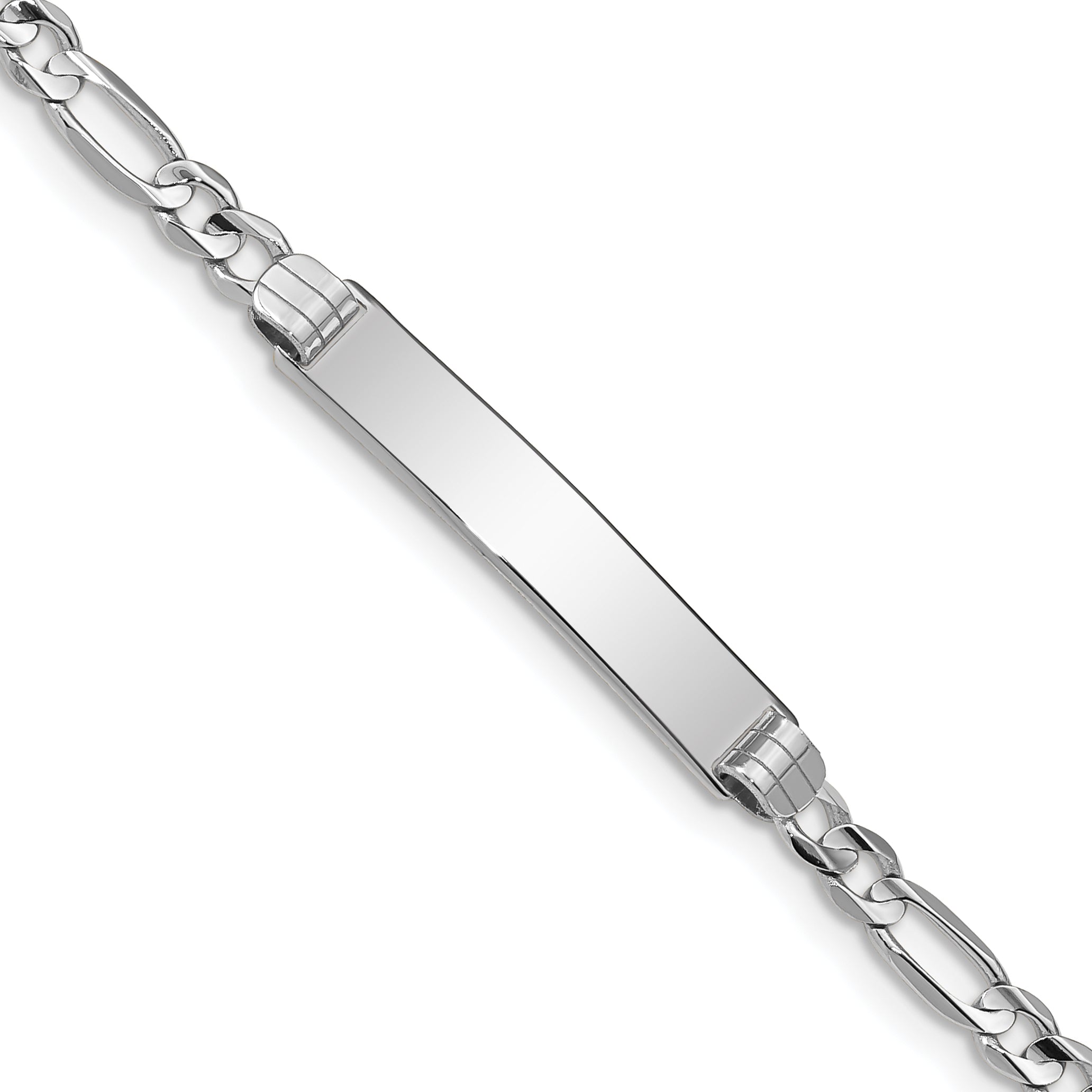 14k White Gold Polished Solid Chain/Solid Plate Figaro Link 25x5mm Plate 7 inch ID Bracelet FG100IDW