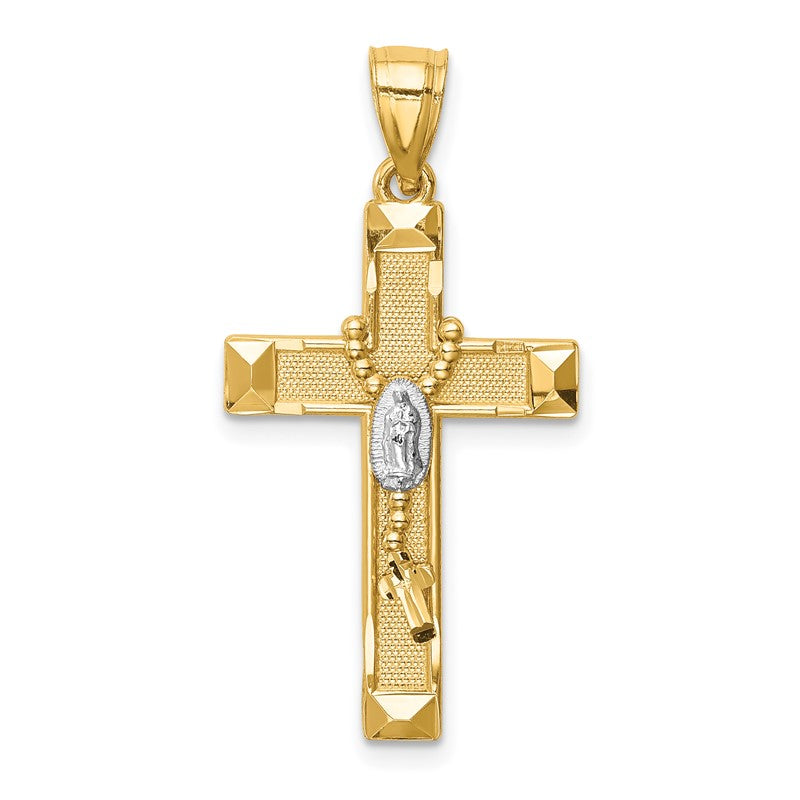 14K and White Rhodium Solid Cross with Rosary Pendant C4770