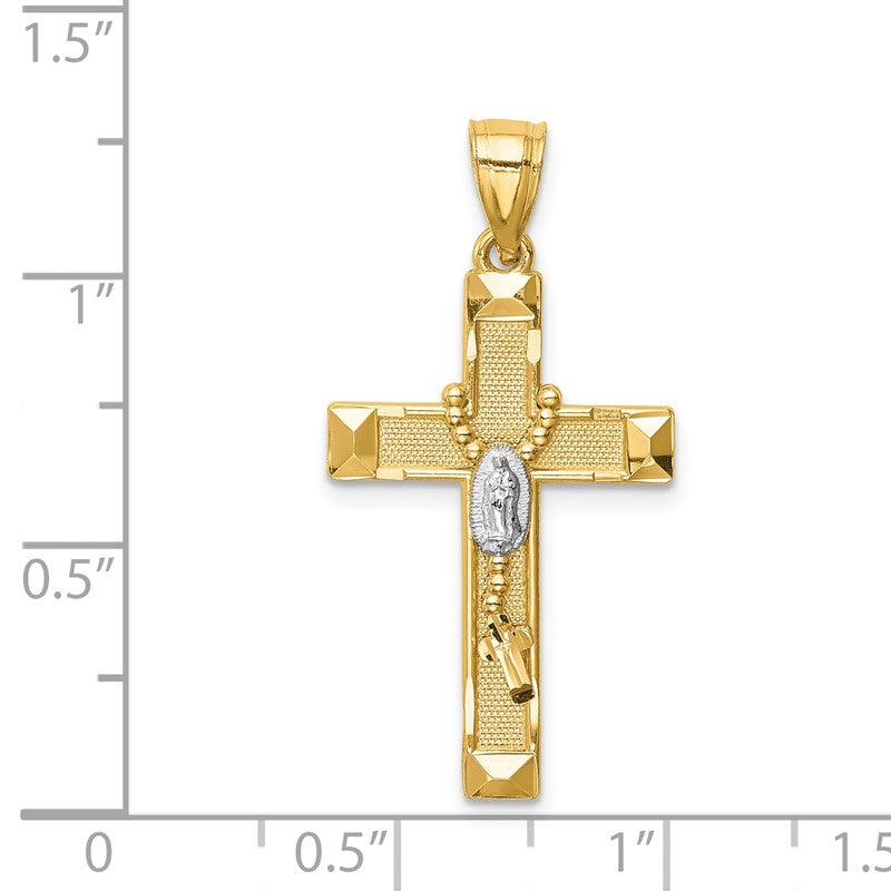 14K and White Rhodium Solid Cross with Rosary Pendant C4770