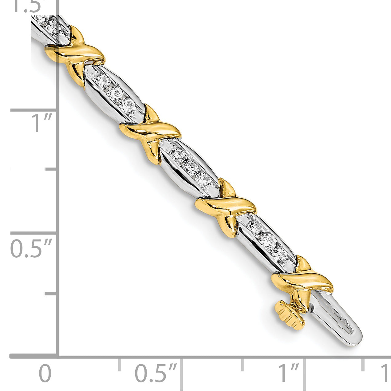 14k Two-tone Polished Complete 1 carat Diamond X-design 6.5in Bracelet BM4618