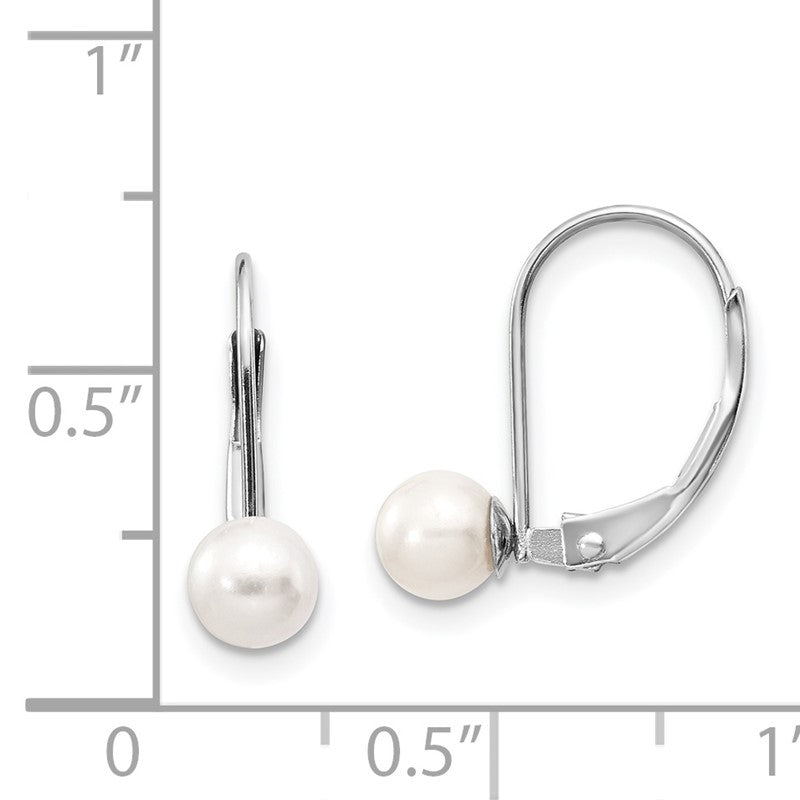 14k White Gold 5-6mm Round Freshwater Cultured Pearl Leverback Earrings XLBW55PL