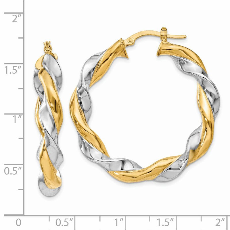 14k w/White Rhodium Twisted Hoop Earrings PRE776