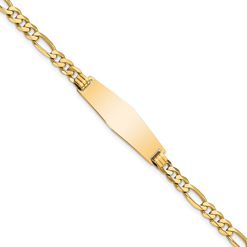 14k Polished Solid Chain/Solid Plate Flat Figaro Link Soft Diamond Shape 28x9.5mm Plate 7 inch ID Bracelet LID76C