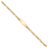 14k Polished Solid Chain/Solid Plate Flat Figaro Link Soft Diamond Shape 28x9.5mm Plate 7 inch ID Bracelet LID76C