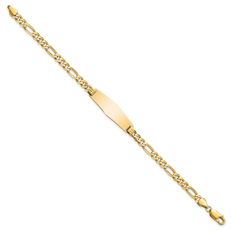 14k Polished Solid Chain/Solid Plate Flat Figaro Link Soft Diamond Shape 28x9.5mm Plate 7 inch ID Bracelet LID76C