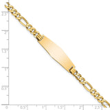 14k Polished Solid Chain/Solid Plate Flat Figaro Link Soft Diamond Shape 28x9.5mm Plate 7 inch ID Bracelet LID76C