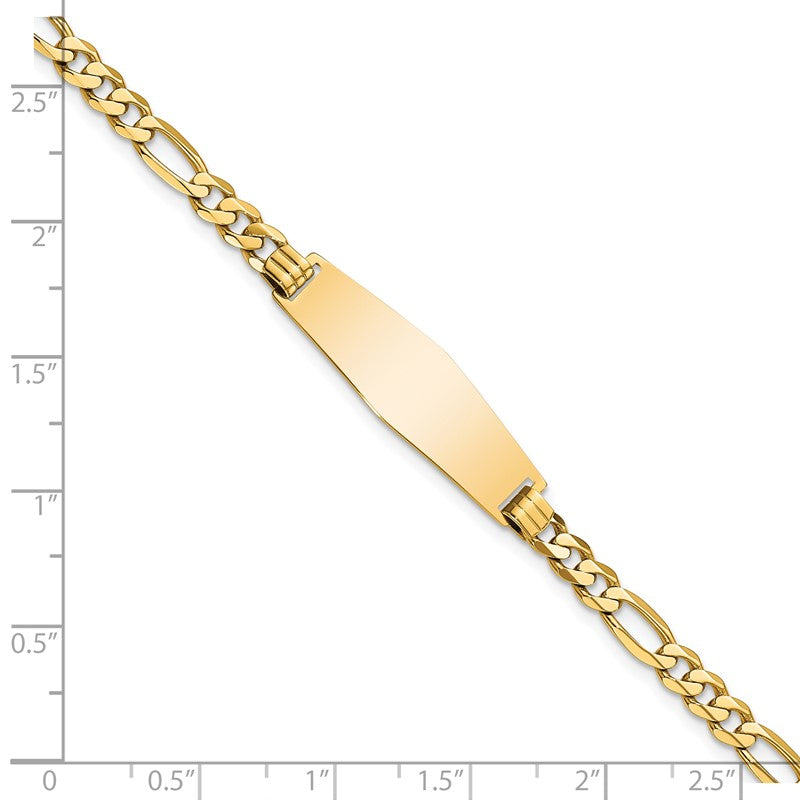 14k Polished Solid Chain/Solid Plate Flat Figaro Link Soft Diamond Shape 28x9.5mm Plate 7 inch ID Bracelet LID76C