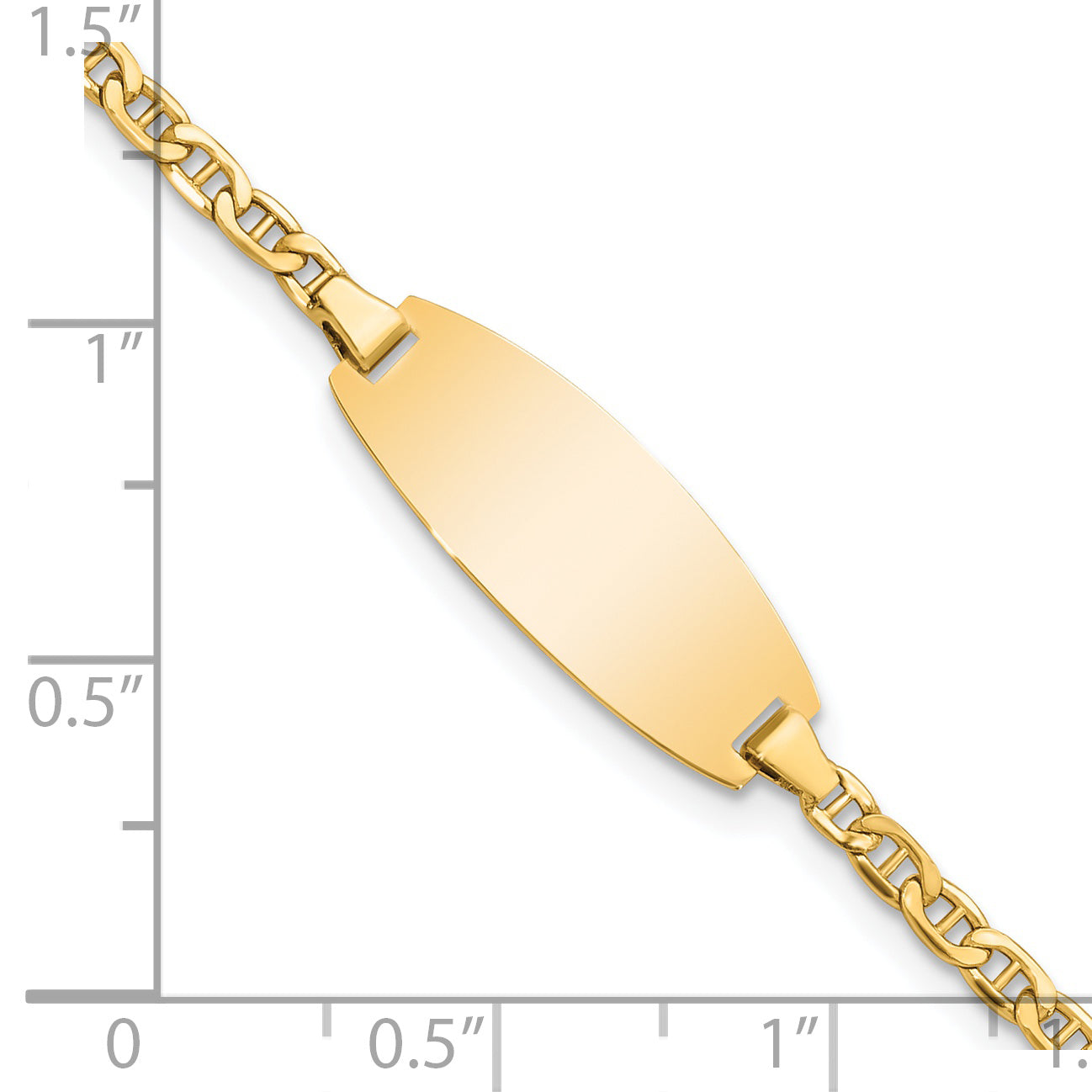 14k Polished Semi-Solid Chain/Solid Plate Anchor Link Oval 18.5x8.5mm Plate 5.5 inch Baby/Child ID Bracelet DCID145