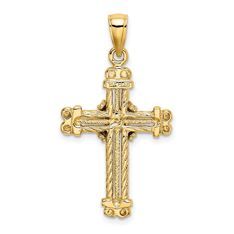 14K Gold Polished / Textured Cross Pendant K5463