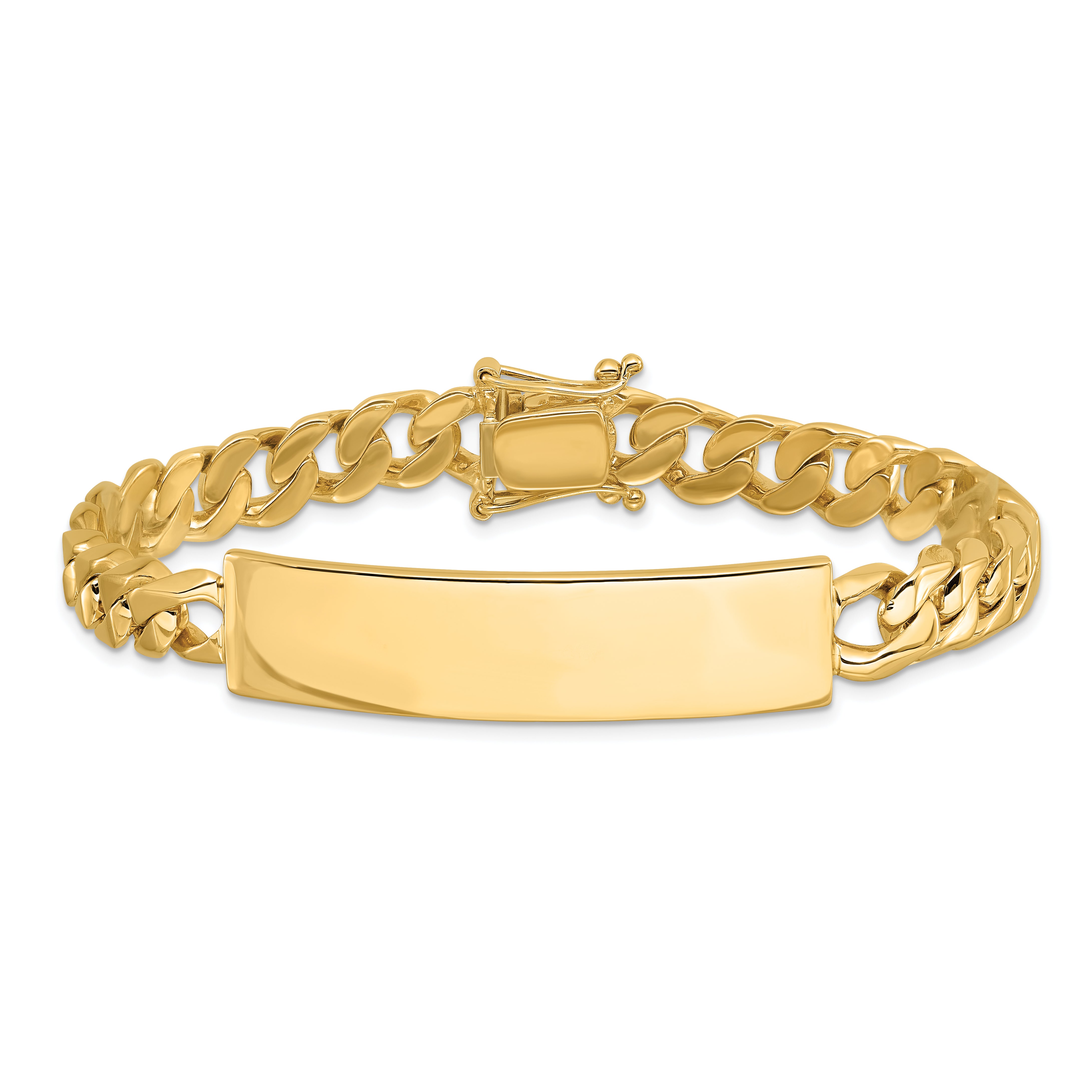14k Hand-polished Solid Chain/Solid Plate Curb Link 44x12mm Plate 8 inch ID Bracelet LK119ID