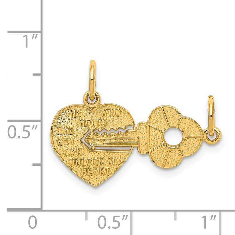 14K Polished 2-Piece Break-Apart HE WHO HOLDS THE KEY CAN UNLOCK MY HEART Charm C310