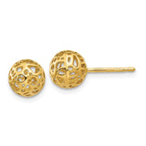 14K 7.5mm Fancy Pierced Ball Post Earrings YE1689