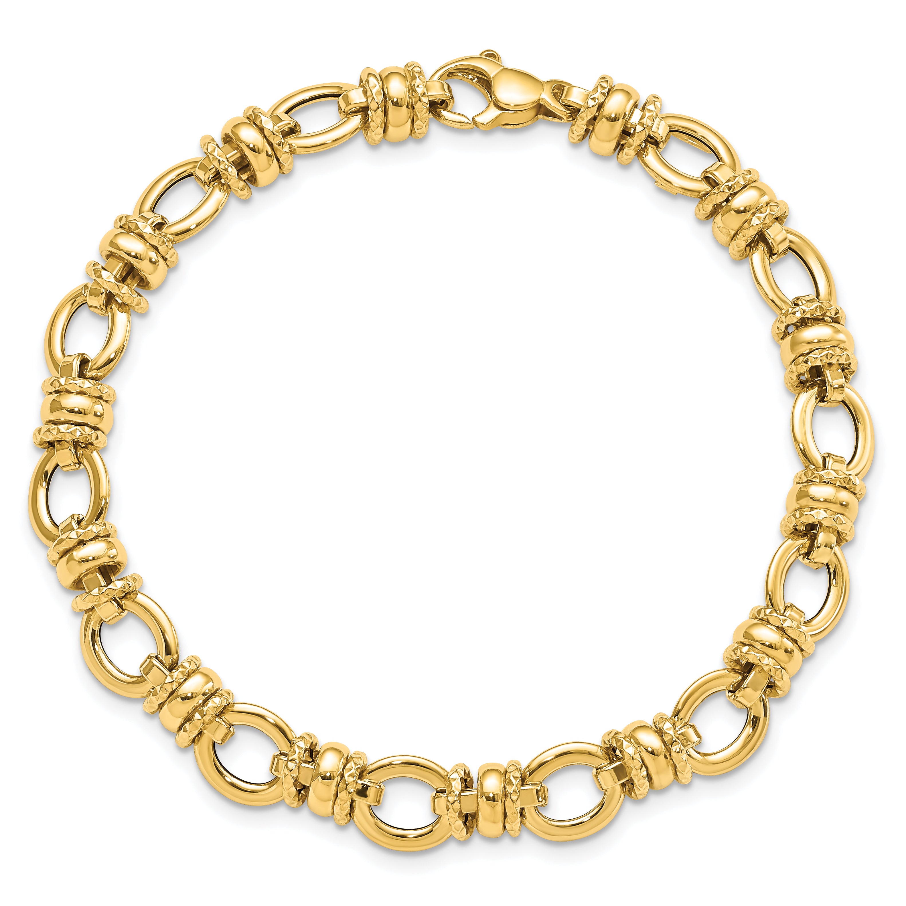 14K Polished and Textured 8mm Fancy Link 7.75 inch Bracelet SF2395