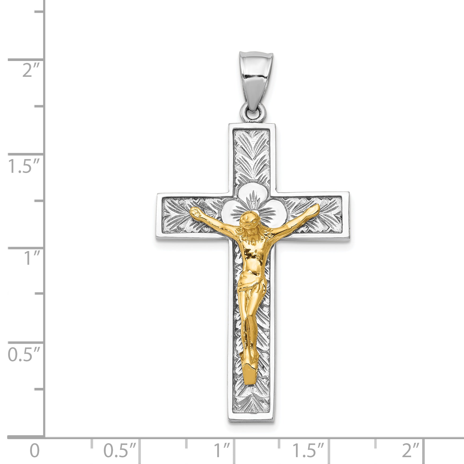 14k Two-tone Crucifix with Flower Center Pendant D347