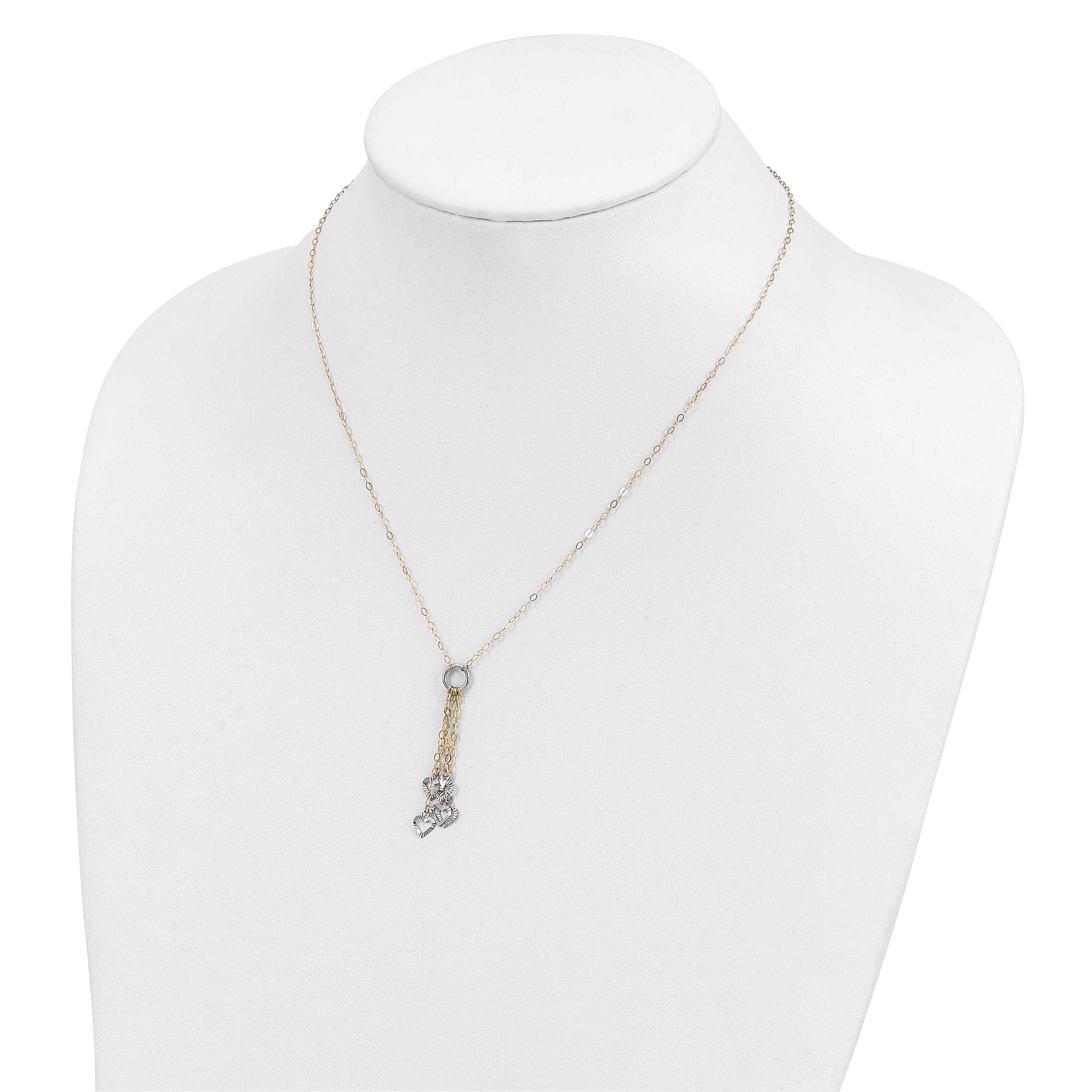 14K Two-Tone Heart Drop 16 inch Necklace Plus 2 inch Extender SF1714