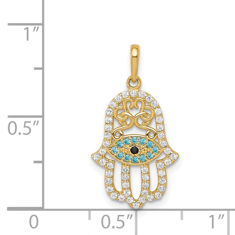 14K Multi-colored CZ Hamsa Pendant YC1324