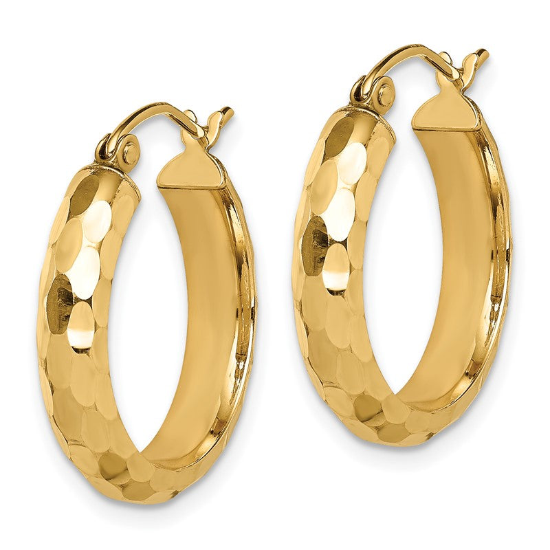 14k 4x21mm Diamond-cut Round Tube Hoop Earrings TF1579