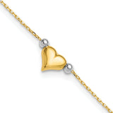 14k Two-tone Polished Puffed Heart with Beads 10 inch Anklet ANK48