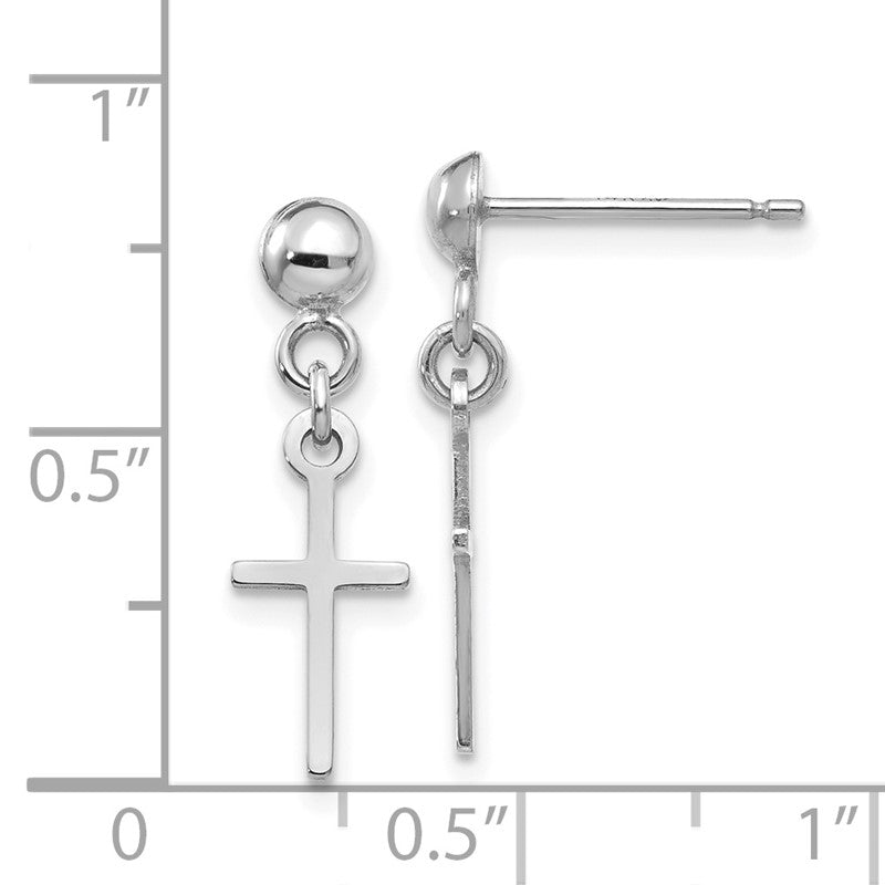 14k White Gold Polished Cross Dangle Post Earrings TC741W