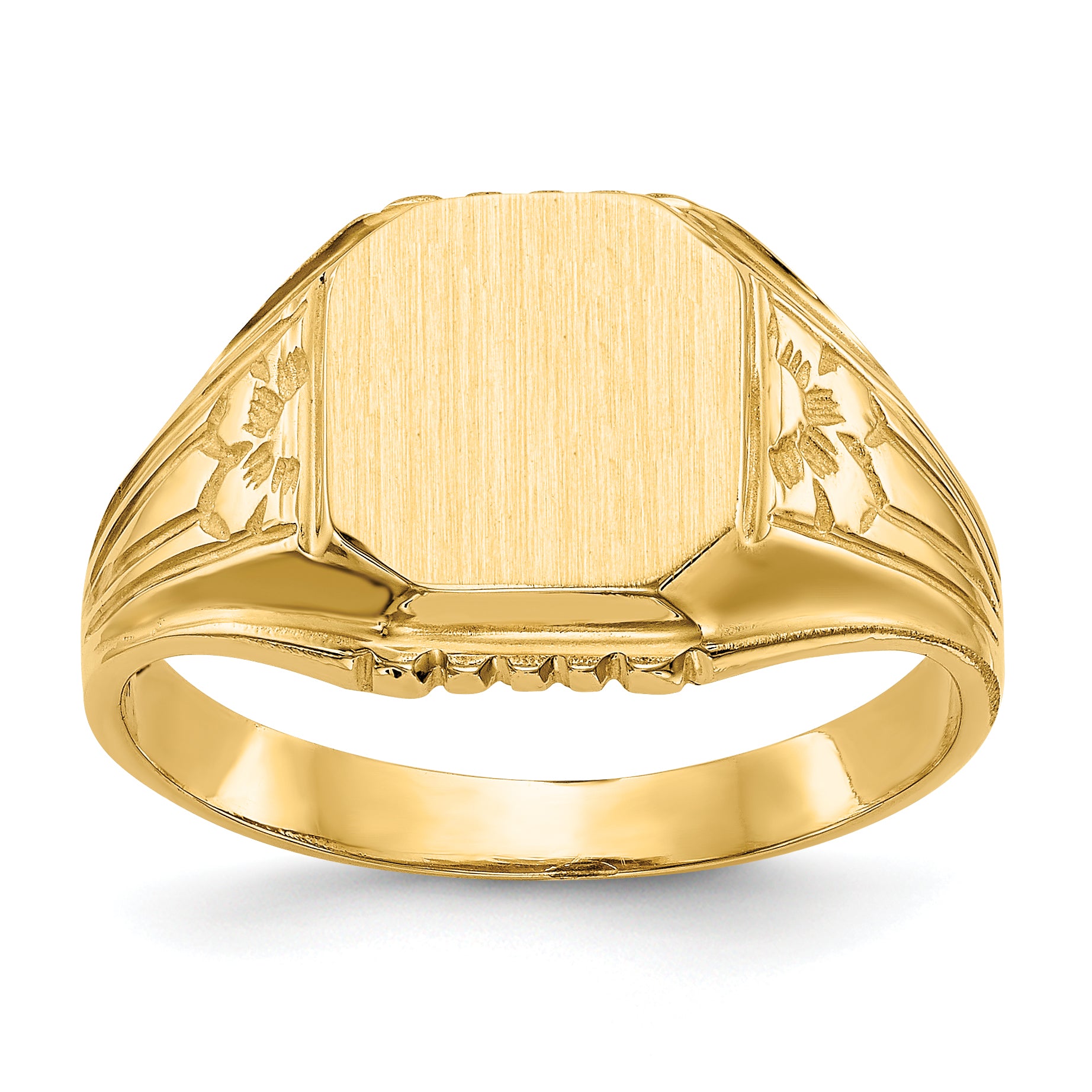 14k 9.0x9.0mm Octagon Open Back Floral Signet Ring CH183