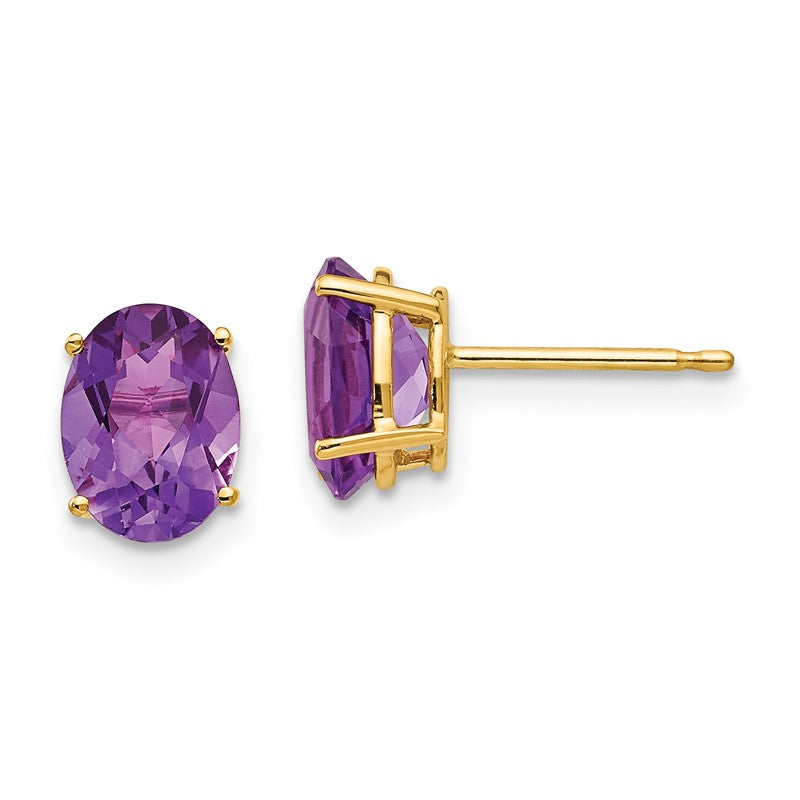 14k 8x6mm Oval Amethyst Post Earrings XE88AM