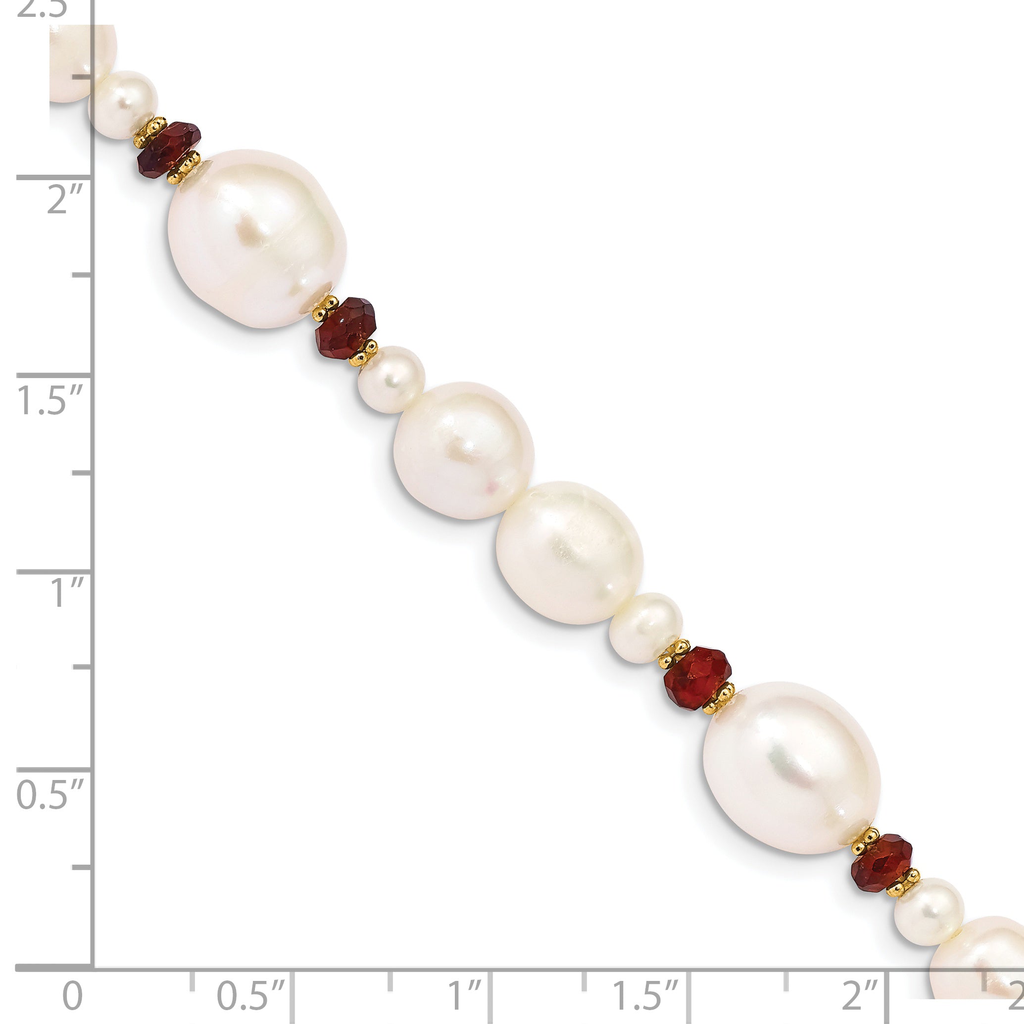 14K 6-7mm White Semi-Round and Rice Freshwater Cultured Pearl and Garnet Beads 7.25 inch Bracelet XF444