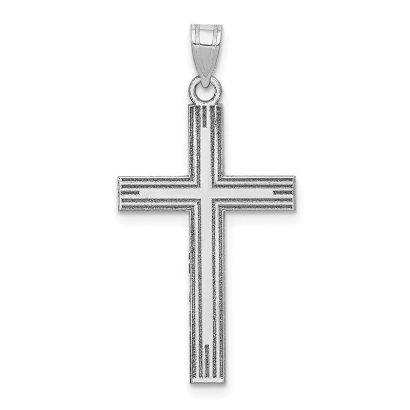 14k White Gold Solid Laser Etched Cross Pendant XWR3