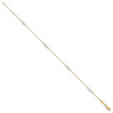 14K Two-Tone Diamond-cut Leaf 4-Station 9 inch Plus 1 inch Extender - Total 10 inch Anklet ANK281