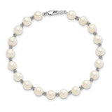 14k White Gold 6-7mm White Semi-round Freshwater Cultured Pearl Bracelet XF155