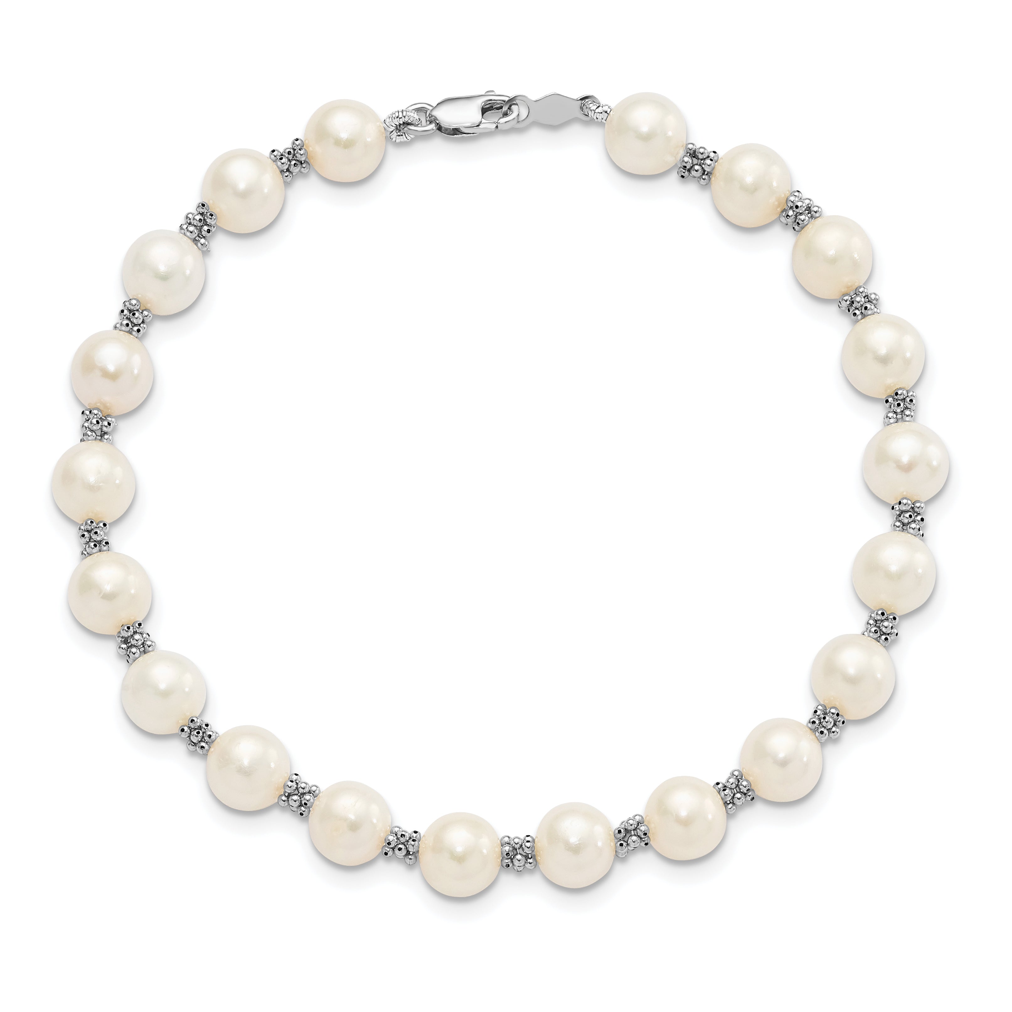 14k White Gold 6-7mm White Semi-round Freshwater Cultured Pearl Bracelet XF155
