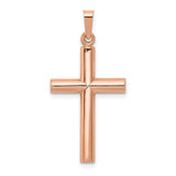 14K Rose Gold Brushed and Polished Hollow Cross Pendant XR1445