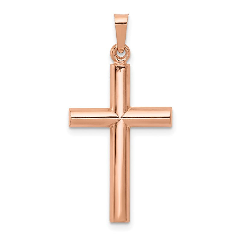 14K Rose Gold Brushed and Polished Hollow Cross Pendant XR1445