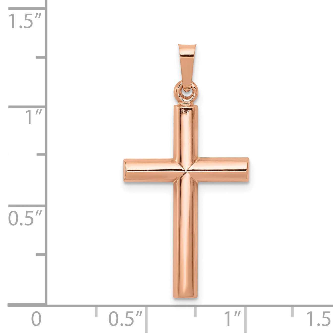 14K Rose Gold Brushed and Polished Hollow Cross Pendant XR1445