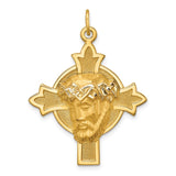 14k Hollow Polished and Satin Medium Jesus Medal Cross Pendant XR1740