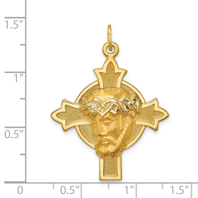 14k Hollow Polished and Satin Medium Jesus Medal Cross Pendant XR1740